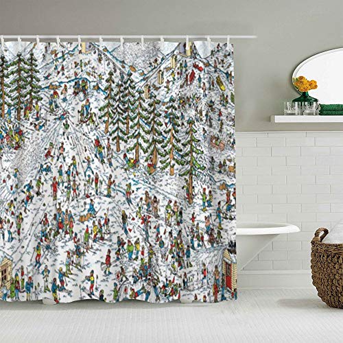 ALLMILL Shower Curtain Wheres Where Waldo Ski Wally Martin Handford Children Book Waterproof Bath Curtains Hooks Included - 72 x 72 inches Bathroom Decorative Ideas Polyester Fabric Accessories