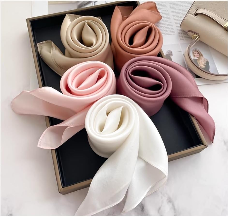 MEISEE Solid Color Mulberry Silk Scarf 26" Square Scarf Neck Scarf Hair Head Breathable Lightweight for Women Gift Packed - Image 5