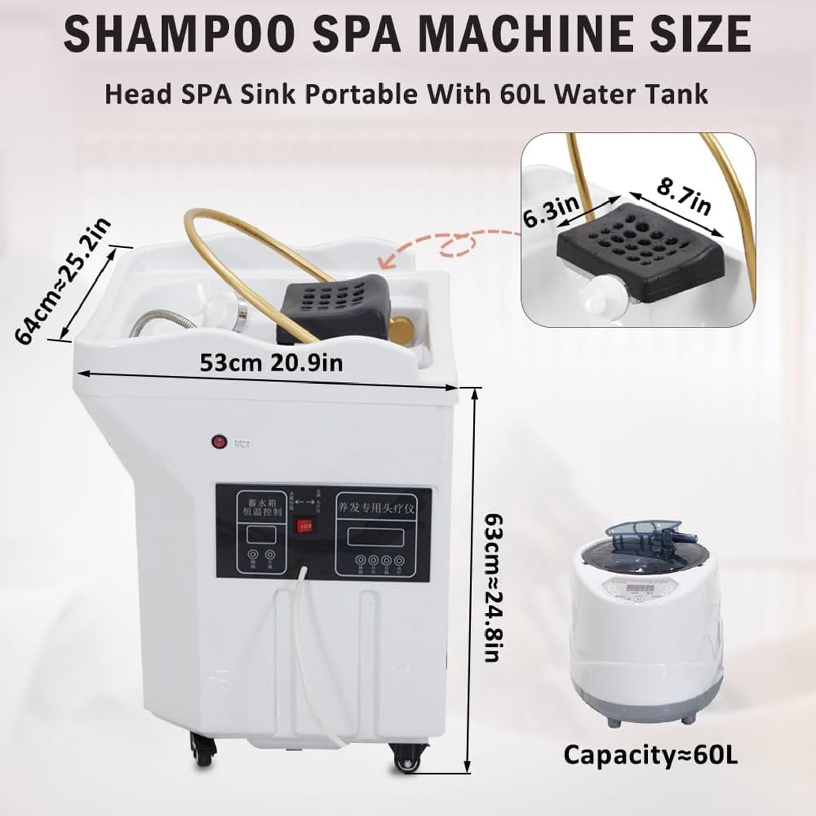 Head Spa Equipment z podwójnym systemem cyrkulacji wody 60 l, termostatyczna stacja do pielęgnacji skóry głowy do salonów i domu