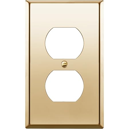 ENERLITES Duplex Receptacle Outlet Metal Wall Plate, Stainless Steel Outlet Cover, Corrosion Resistant, Size 1-Gang 4.50" x 2.76", 7721-PB, Stainless Steel 201, Polished Brass, Gold
