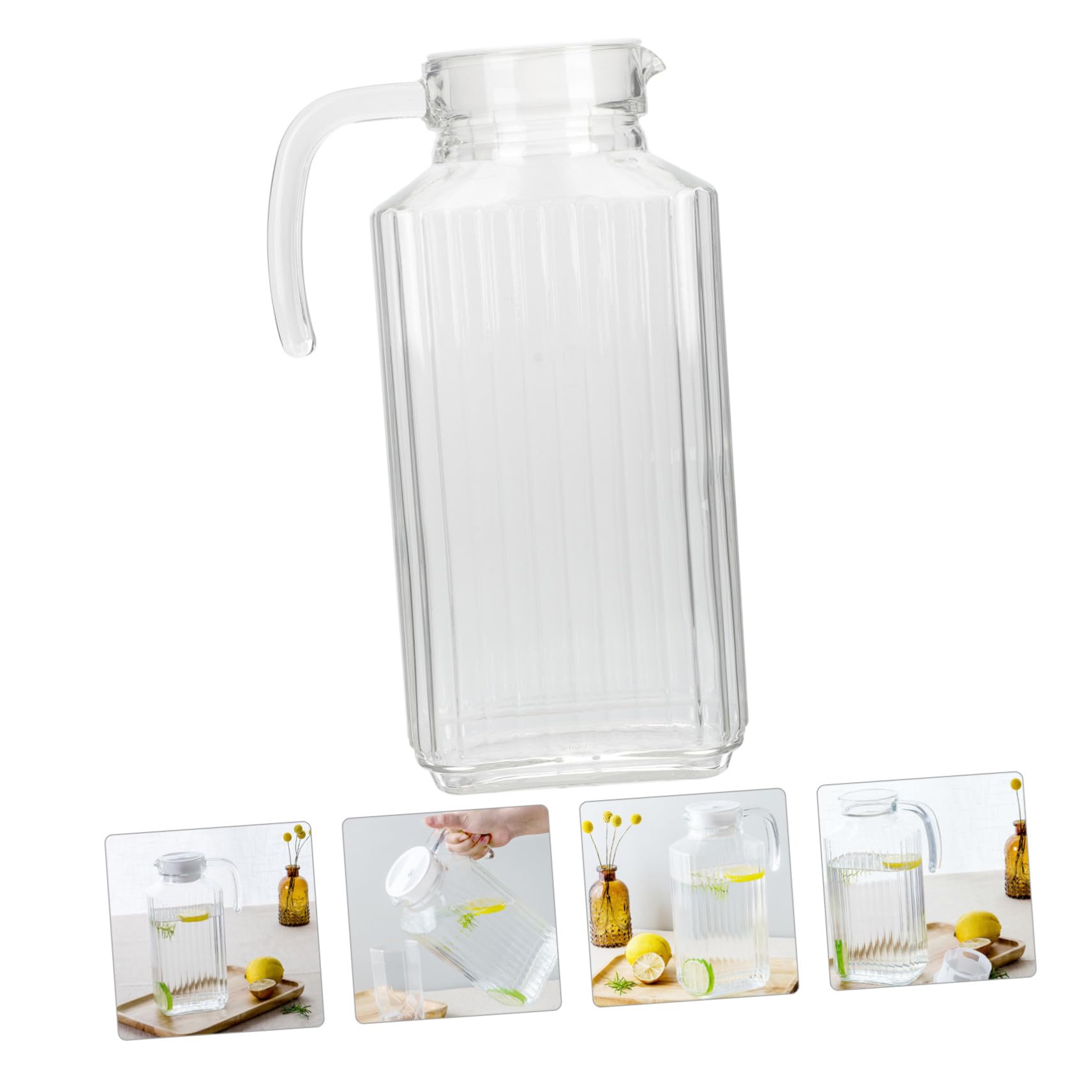 TOYANDONA Jarra de Agua de Vidrio Contenedor para Bebidas Frías y Jugos Diseño Elegante y Transparente para Hogar Oficina y Fiestas Material Seguro y Duradero