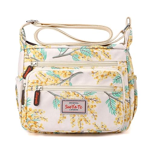 Image of YYW Women Shoulder Handbag Waterproof Casual Multiple Pockets Crossbody Bag Roomy Ladies Messenger Purse Tote Top Handle hopping Hiking Daily Use (Flower-Yellow)