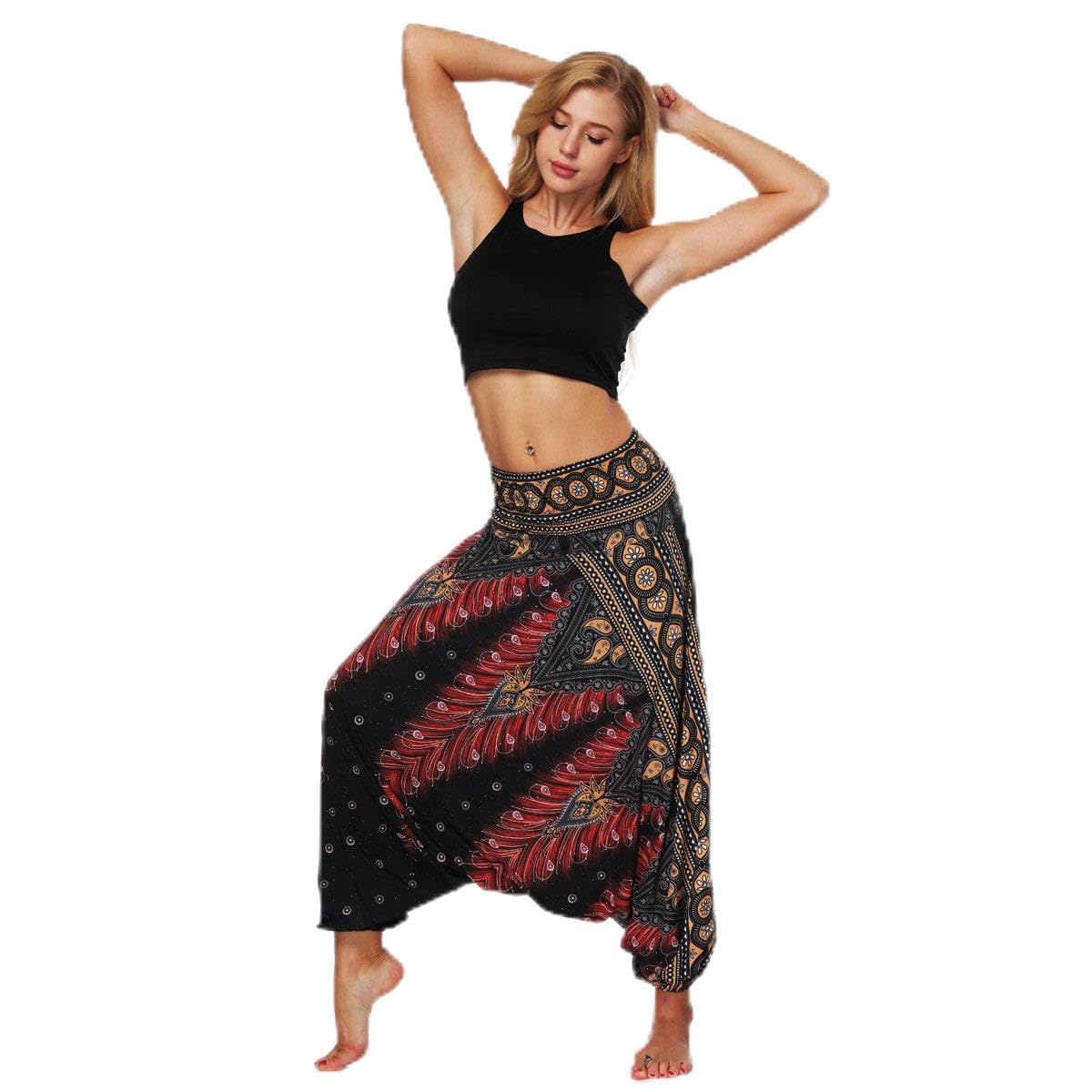 GenericCropped Pants Harem Pants Women's High Waist Loose Boho Yoga Pants Summer Holiday Beach Casual Wide Leg Pants
