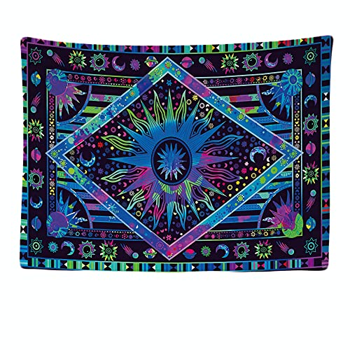 Ulticool – Tapisserie Murale Décorative Chambre - Ethnique Violet Bleu Univers Soleil Lune - 200...