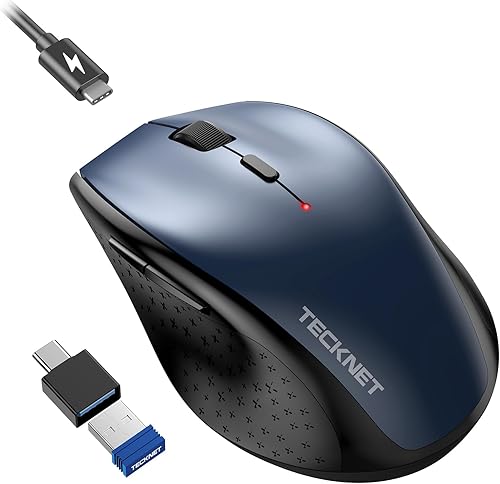 TECKNET Ratón inalámbrico Jiggler, mouse recargable USB-C, clic silencioso del ratón, motor de mouse integrado, mouse ergonómico de 6400 DPI,