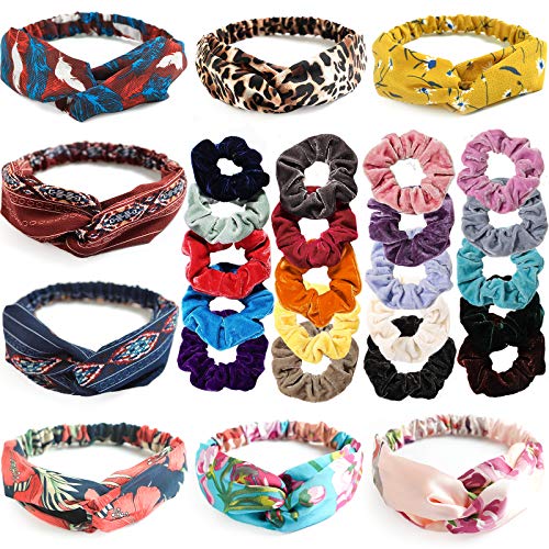 Diademas et Scrunchies Cabello Mujer, MEOWMEE 28 Piezas Scrunchies De Pelo De Terciopelo y Coloridas Diademas Elásticas Titulares De Cola De Caballo Para Mujeres Niñas Accesorios Para El Cabello