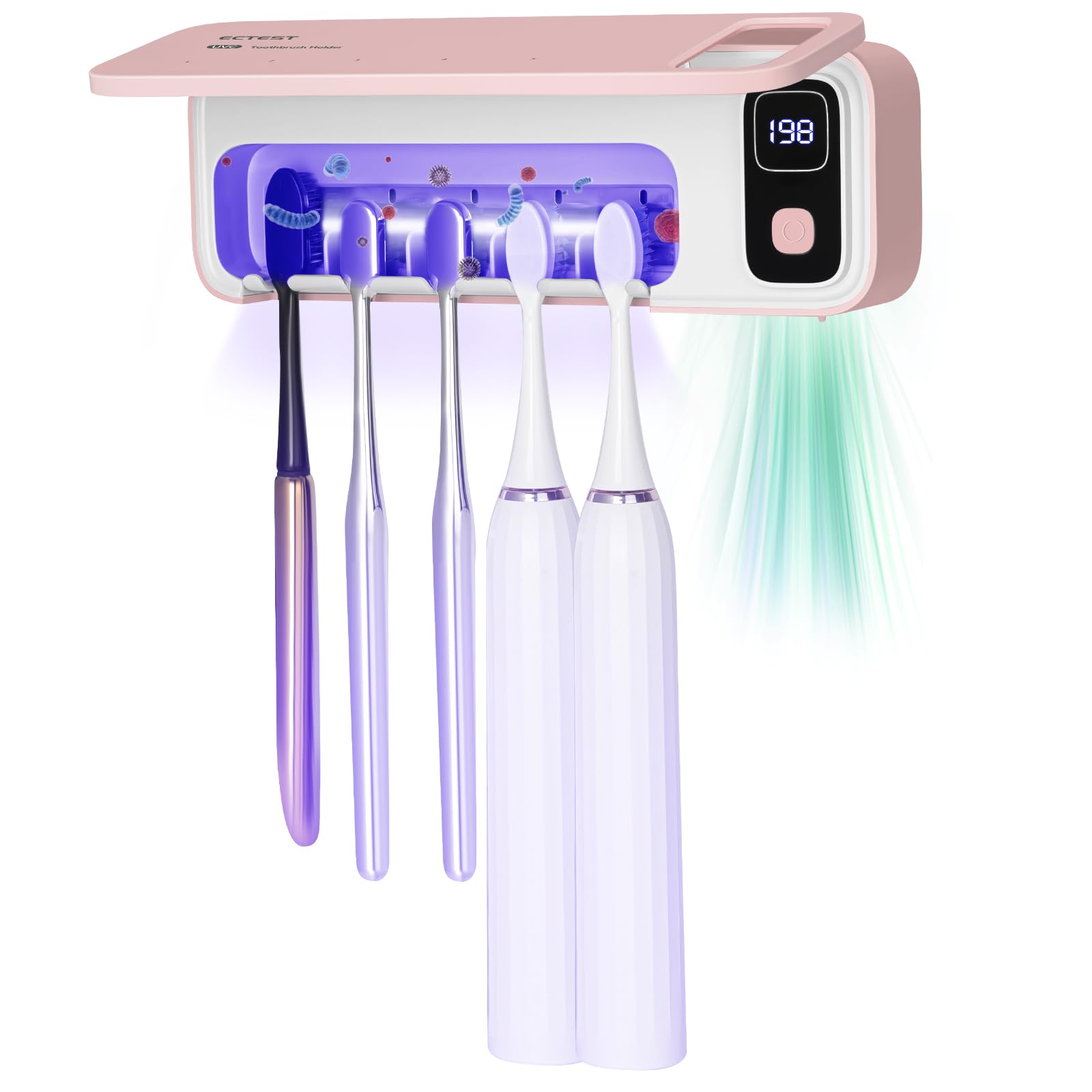Soporte para cepillo de dientes San itizer, soporte para cepillo de dientes de pared con luz, 5 ranuras, soporte para cepillo de dientes recargable, funda para cepillo de dientes con secado al aire