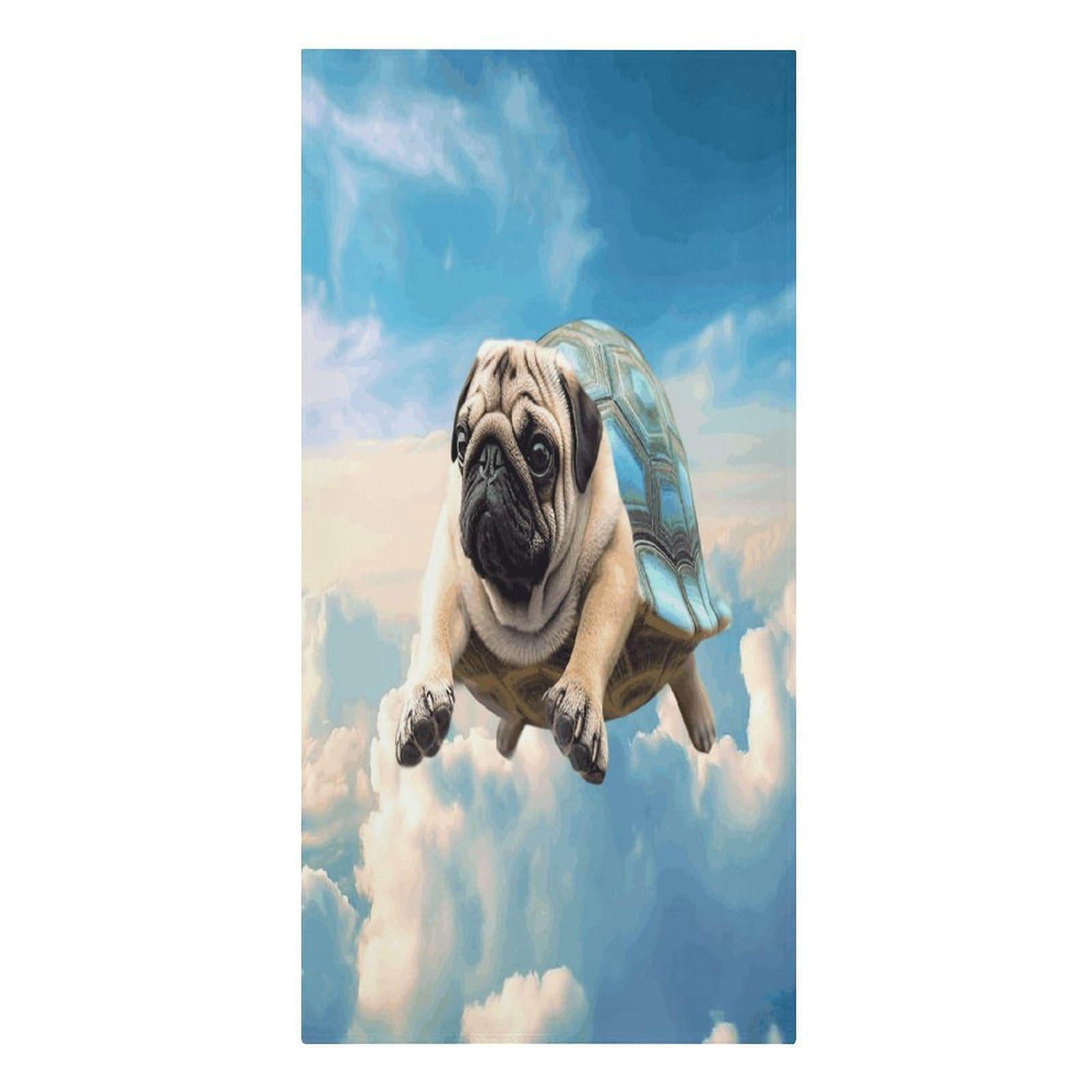VstaDank Funny Turtle Pug Dog in The Sky Beach Towels 30"x61" Microfiber Super Absorbent Large Bath Towels Cozy Soft Swim Travel Towel Quick Dry Thin Pool Towel Beach Accessories for Outdoor Adult