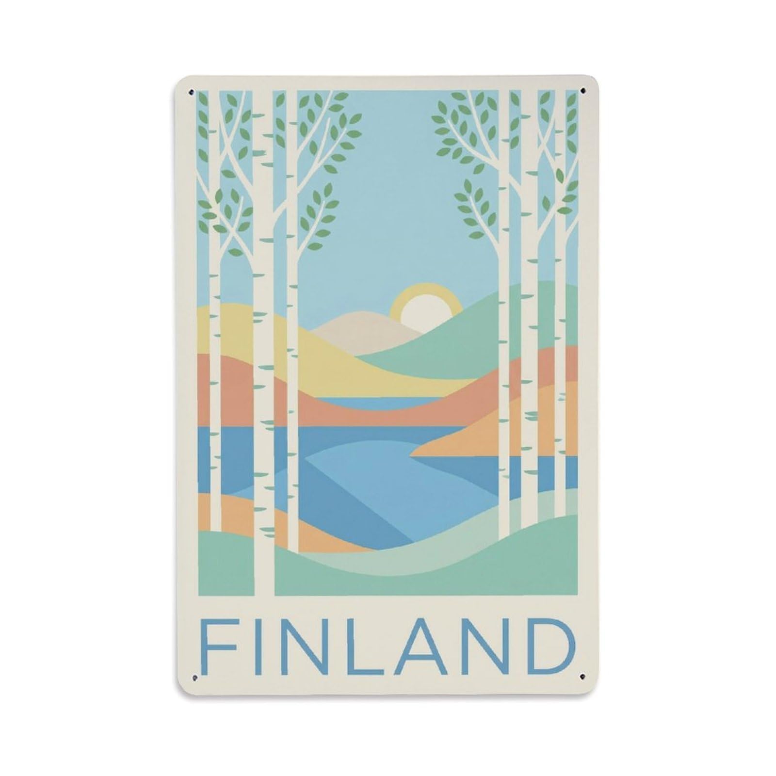 Olhnbad Style Finland Nordic Birch Lake Travel Minimal Metal Tin Sign