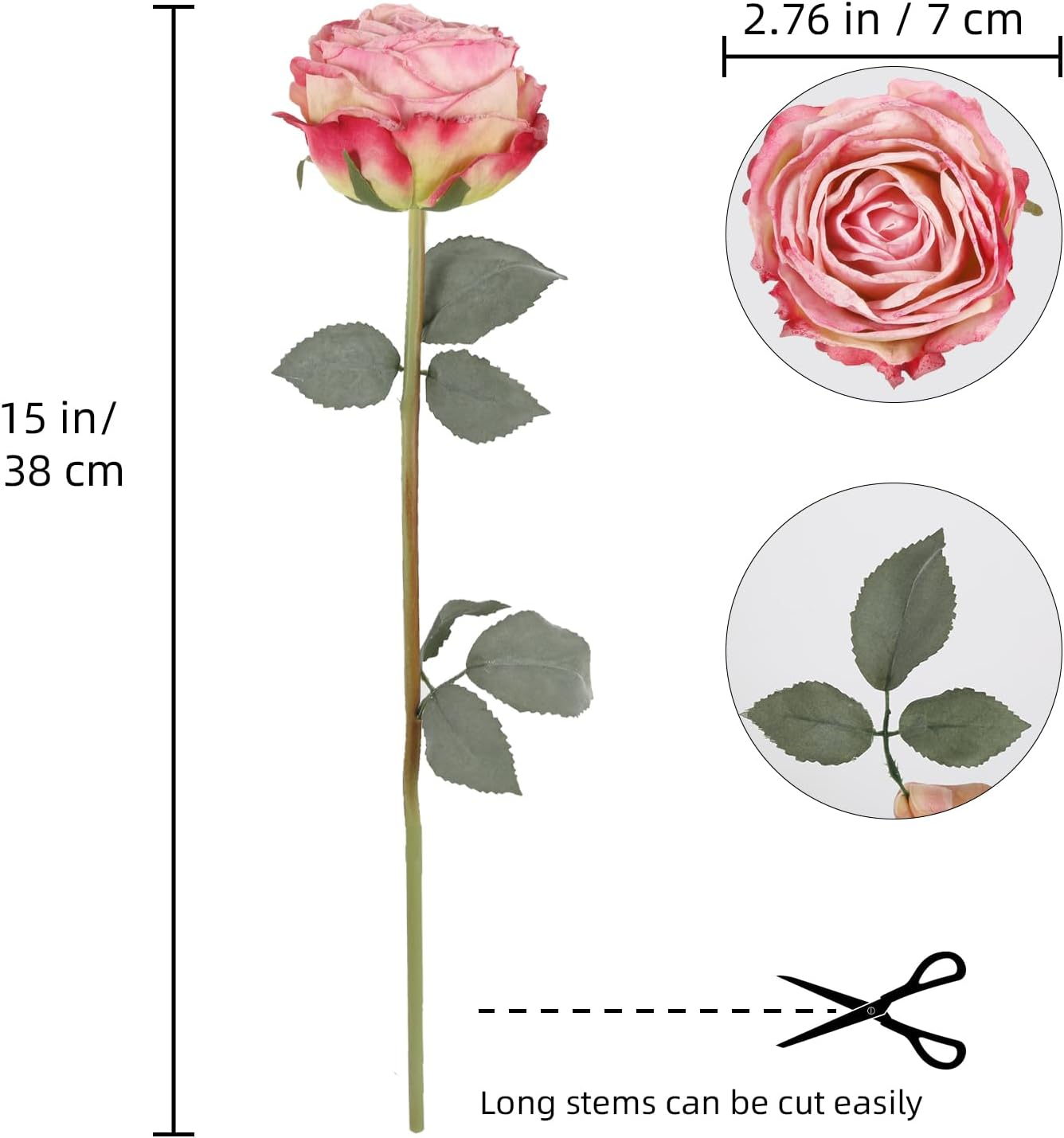 10PCS Hot Pink Roses Artificial Flowers Realistic Fake Flowers Silk Roses with Long Stems for DIY Wedding Bouquet Table Centerpiece Home Party Decor(Hot Pink) - Image 2