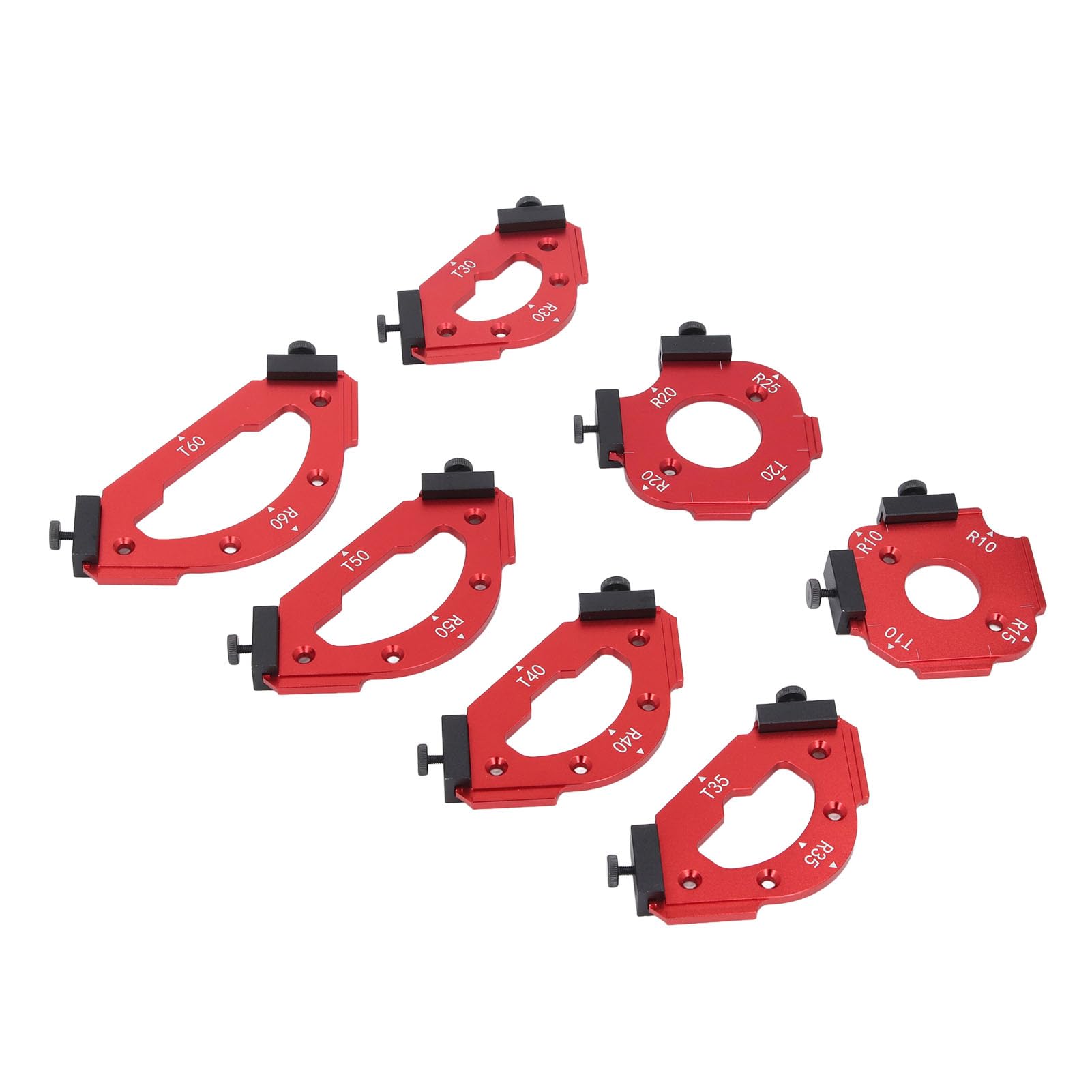 Walfront Juego de Plantillas para Esquinas de Mesa — Kit de Guías de Radio para Fresadora y Recortadora, con 8 Plantillas de Aleación de Aluminio (R10-R60) para Trabajos de Carpintería,
