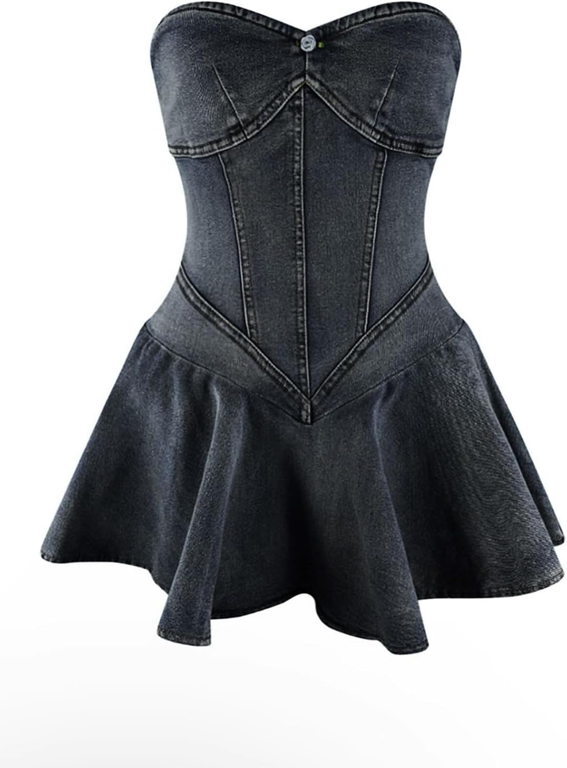 SHINFY Womens Summer Denim Dress Sexy Off Shoulder Strapless Bustier Corset Tube Pleated Mini Jean Dresses - Image 5