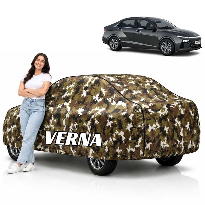 Image of Mind-Blowing 2026 100% Waterproof Old Verna Car Cover | Polyester Car Body Cover for Rain & Sun | UV Protection, Dustproof, Scratch Resistant, Windproof, Heat Resistant, Custom Fit (Jungle)
