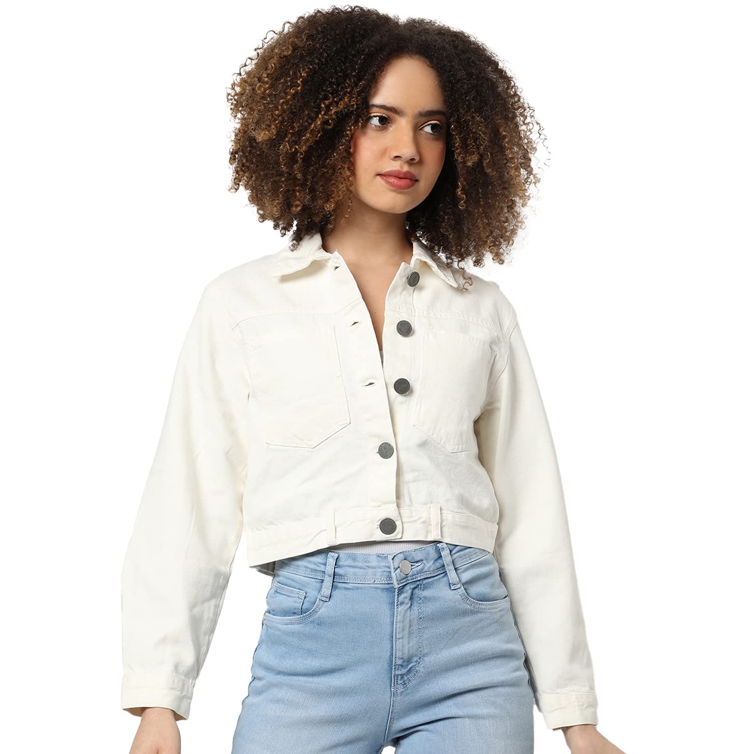 Campus SutraWomen’s Cotton Denim Jacket Regular Fit For Casual Wear | Full Sleeve | Button Closure | Latest Stylish Denim Jacket Crafted With Comfort Fit For Everyday Wear