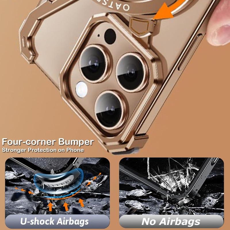 Image of Frameless Metal with 360 Rotatable Ring Kickstand Compatible with iPhone 16 Pro Max | Luxury Aluminum Armor Case | Super Slim Premium Metal - Silver