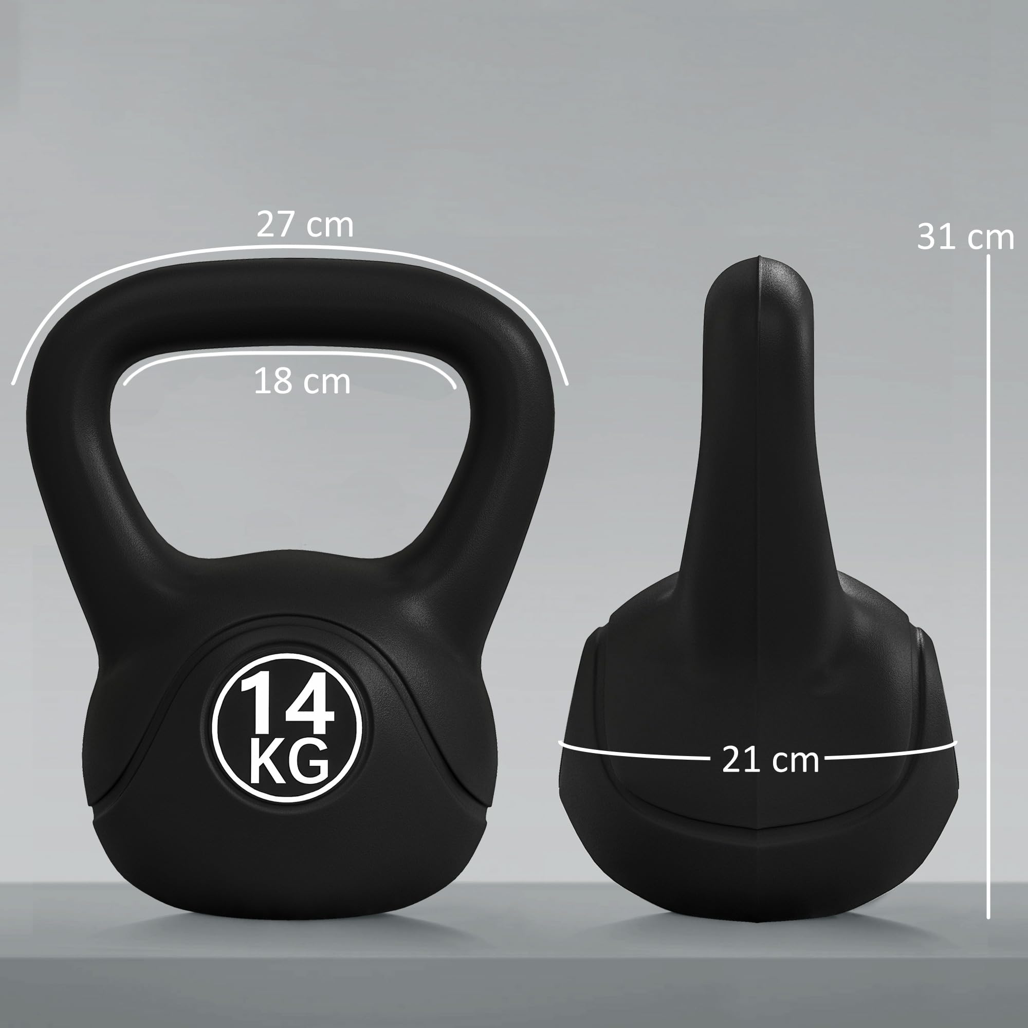 HOMCOM Kettlebell, hantle z ergonomicznym uchwytem, hantle kulkowe, trening siłowy, do fitnessu, na siłownię, czarny