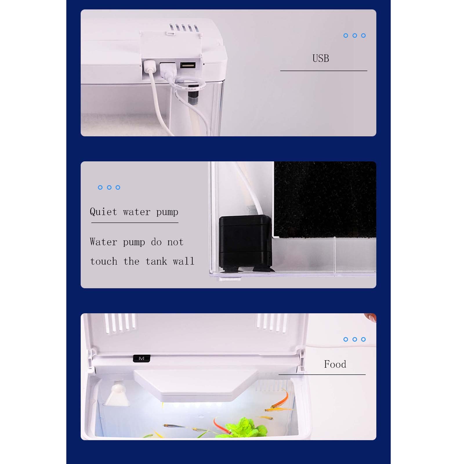 Carefree Fish 1.2Gallon Black Tiny Fish Tank Office USB Piccolo acquario Betta luce LED con filtro (include sabbia e piccolo Buddha)