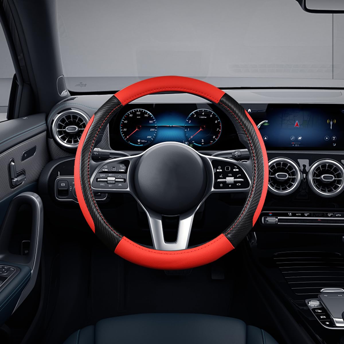 CGEAMDY Coprivolante per Auto, Coprivolante Auto Universale Finta Pelle