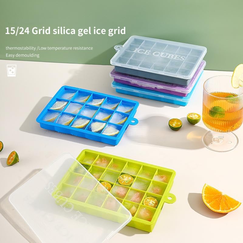 Silicone Ice Cube Tray with Lid 3 Pack 72 Cubes