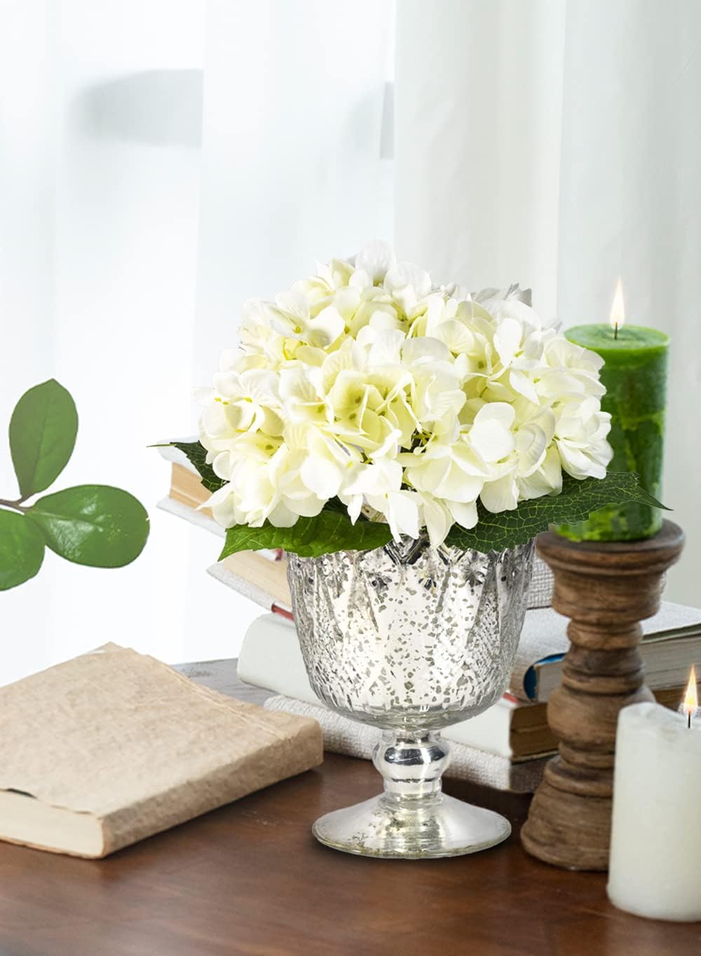 Serene Spaces Living 7" Antique Silver Glass Coupe Vase – Handmade, Vintage –Inspired Silver Vase Adds Elegance to Any Space, Use for Home Décor, Event Centerpieces and Much More, (Pack of 1)
