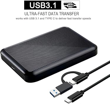 Ultra Slim Portable External Hard Drive USB 3.1 Type C HDD Storage for PC, Mac, Laptop, PS4, Xbox one (1TB)