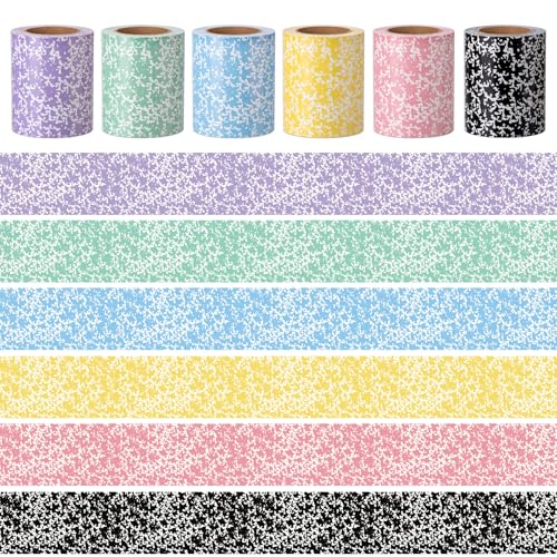 Image of Fuutreo 6 Roll 197 ft Colorful Composition Bulletin Board Borders Composition Notebook Classroom Decoration Straight Border Trim Marble Cover Decor for Back to School Chalkboard Office Wall