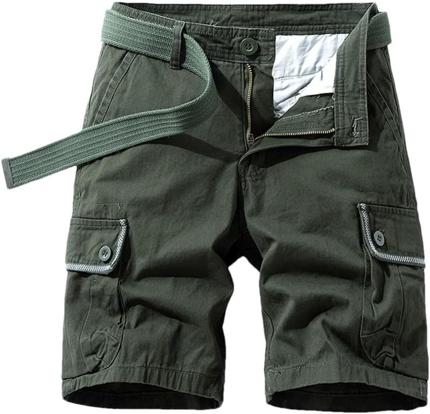 Men's Multi Pocket Loose Summer Sports Shorts Solid Cotton Wear-Resistant Knee Length Workwear Shorts