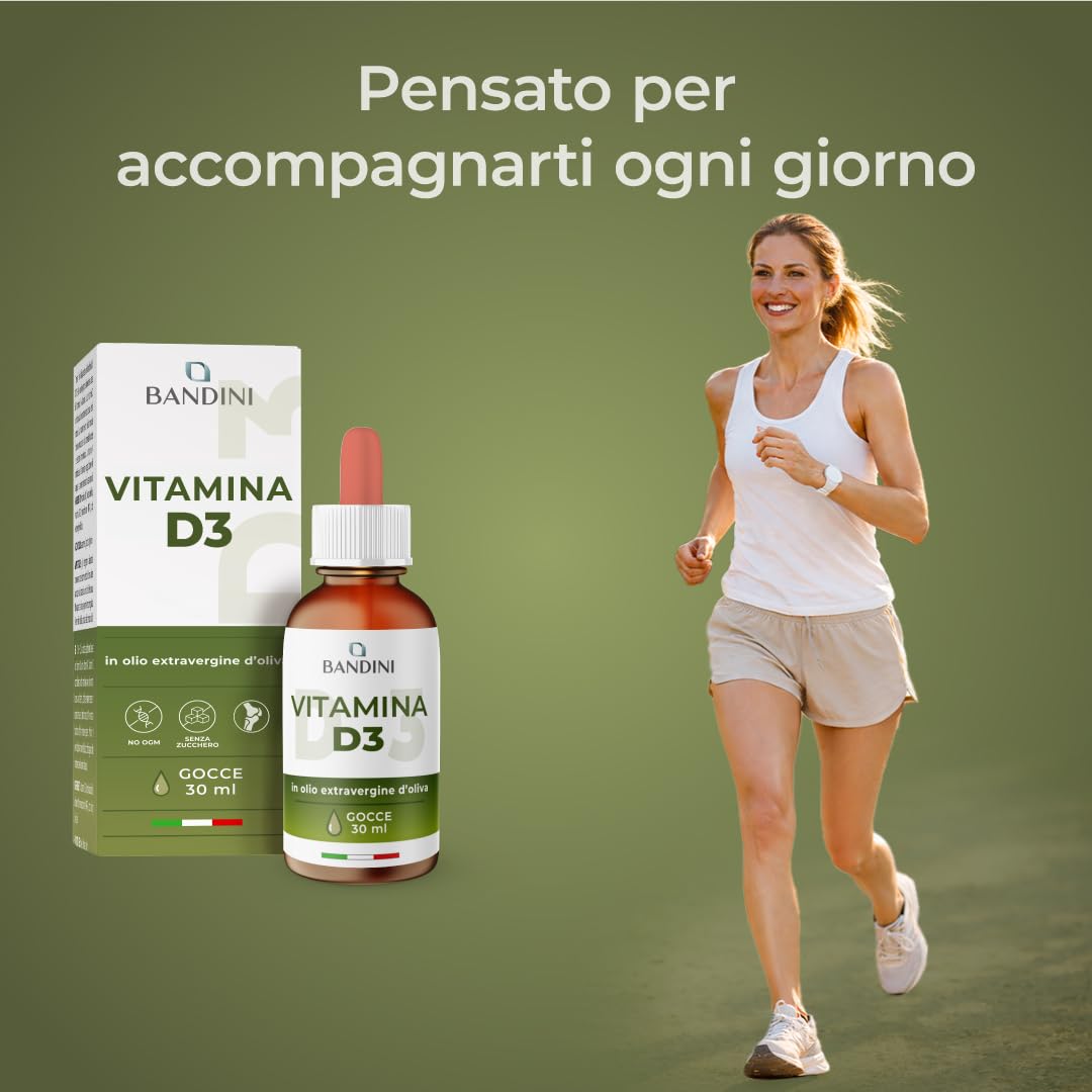 Bandini® Vitamina D3 | 2000 UI per Goccia | Integratore in Olio Extravergine di Oliva | 30ml con Contagocce | Supporto per Ossa, Denti e Sistema Immunitario | Alta Biodisponibilità | Facile Assunzione