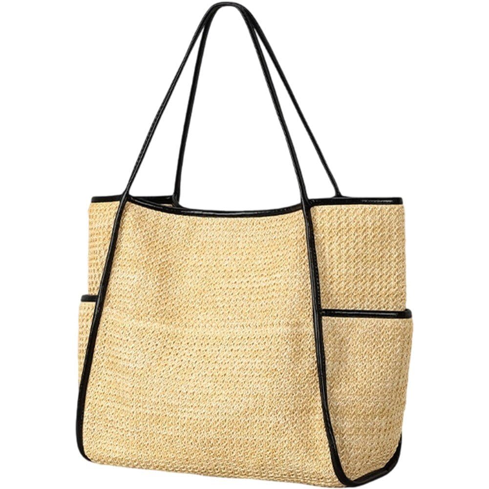 Sslvya Women Straw Woven Tote Bag Summer Beach Bag Casual Shoulder Bag for Summer Holiday Travel Everyday Use
