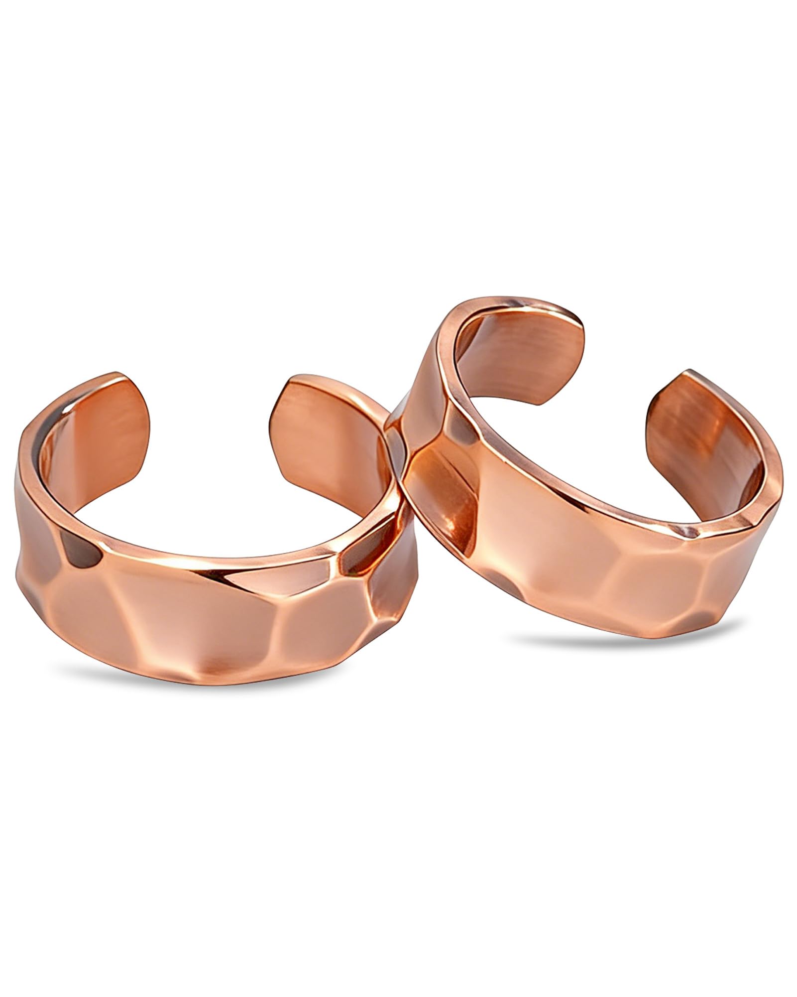 BioMag Anelli in rame puro al 100% per uomo e donna (2 pezzi) - Rame massiccio grezzo, non rivestito, fatto a mano, regolabile, design aperto in stile tibetano (superficie martellata)