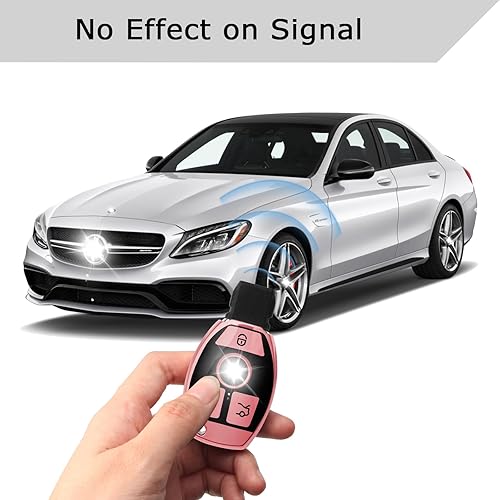 Miniatura 5 de QBUC Funda para llavero de Mercedes Benz con llavero de TPU suave compatible con Mercedes Benz A B C E G M R S Class GLA GLB GLC GLE GLK GLS (rosa)