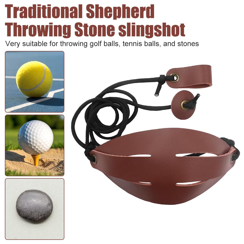 Tirachinas de pastor hechas a mano, de piel sintética y paracord, longitud ajustable, dispositivo de entrenamiento de golf, lanzador de pelotas de tenis para deportes al aire libre