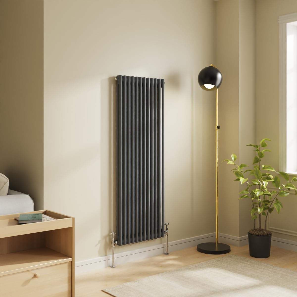 NRG 1500x560 Traditional Colosseum Cast Iron Bathroom Radiator Anthracite 2 Panel