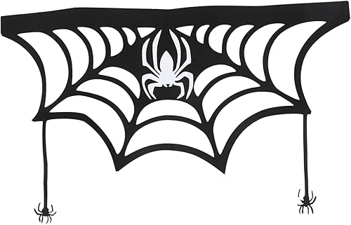 Halloween Spider Flower Black Mantle Scarves Black Spider Web Mantel Scarf Black Fireplace Mantel Scarf Halloween Party Supplies Felt Cloth Dining