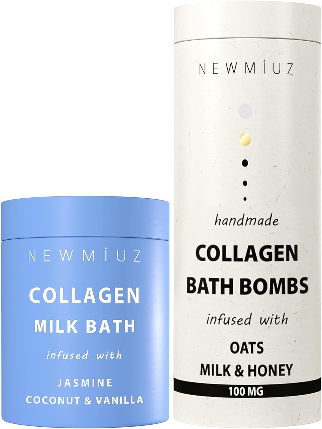 Collagen Milk Bath & Bath Bomb Gift Set - Pack of 2 Coconut Jasmine Vanilla- Oatmeal Milk and Honey