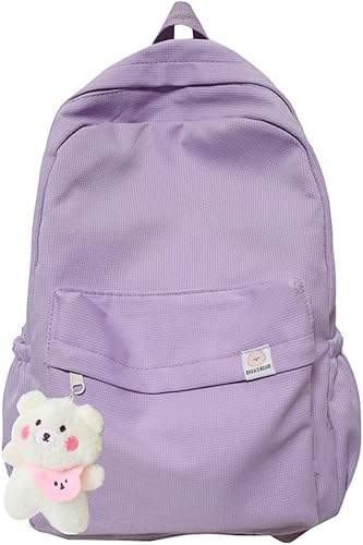 Vista 18 de Mochila estética, bonita mochila escolar para computadora portátil, para adolescentes, niñas, mujeres, estudiantes, color sólido Azul