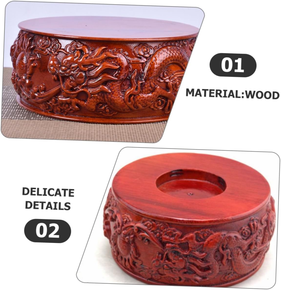 Solid Wood Buddha Statue Ornament Vase Base Decorative Stand Handicraft Base