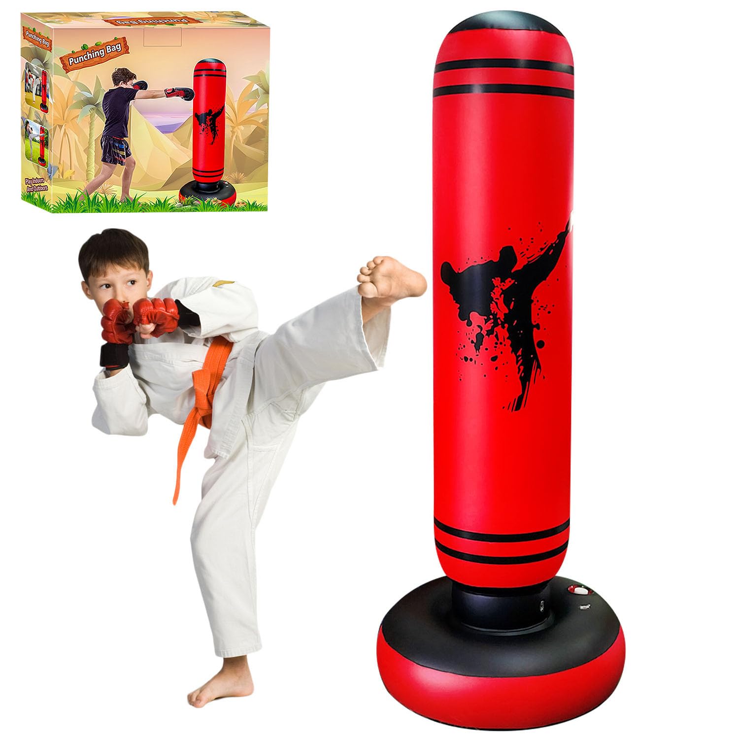AstarX Sacco Da Boxe Gonfiabile Per Bambini E Adulti – 63 Pollici, Base In PVC, Stabilizzabile Con Acqua O Sabbia, Per Karate E Taekwondo