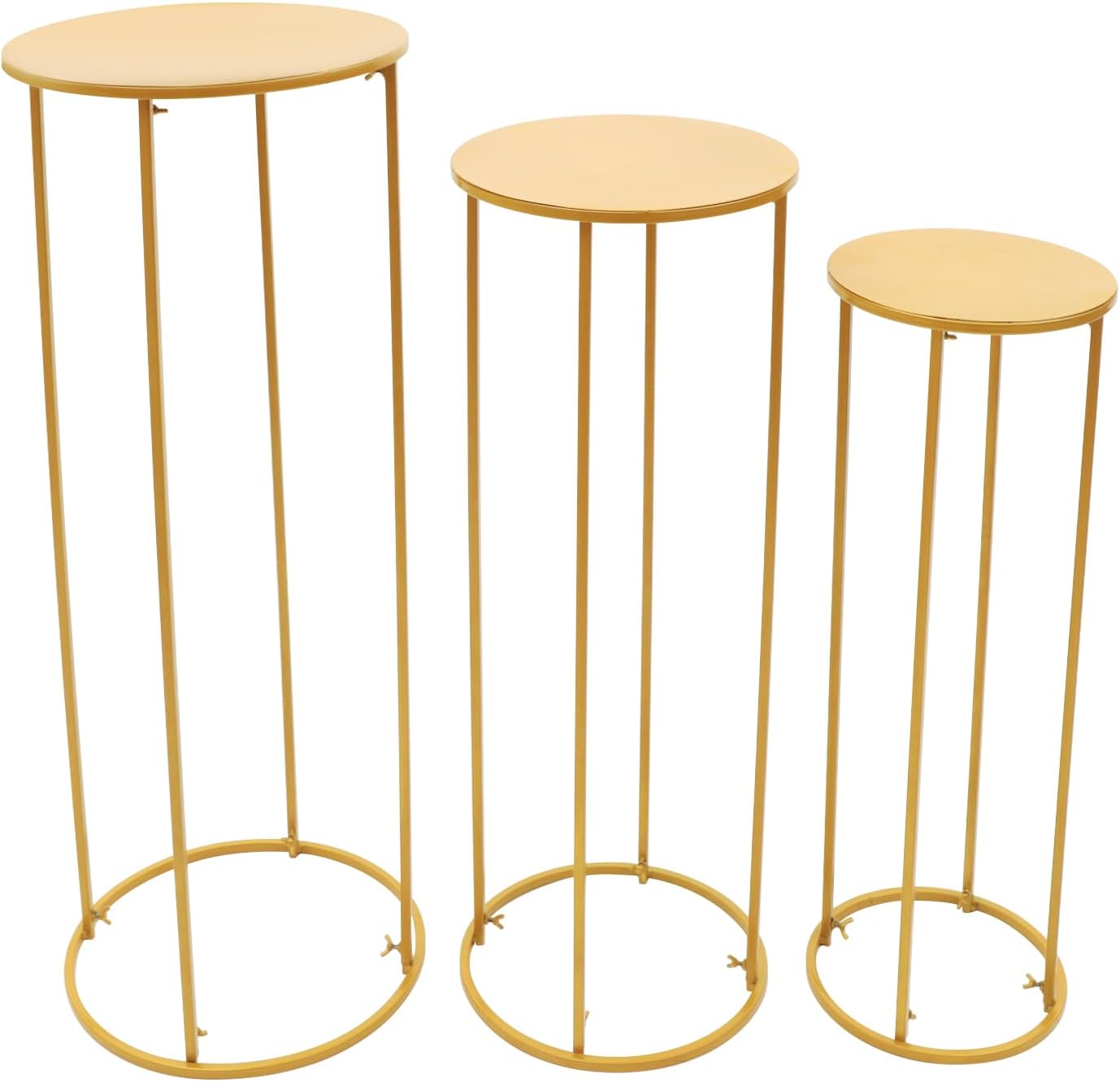3Pcs Gold Metal Cylinder Pedestal Stands,Removable Round Plant Display Columns,Cylindrical Wedding Flower Rack,Free Standing Wedding Table Centerpiece Set with 17.64Lbs/11.02Lbs/6.61Lbs Load-Bearing