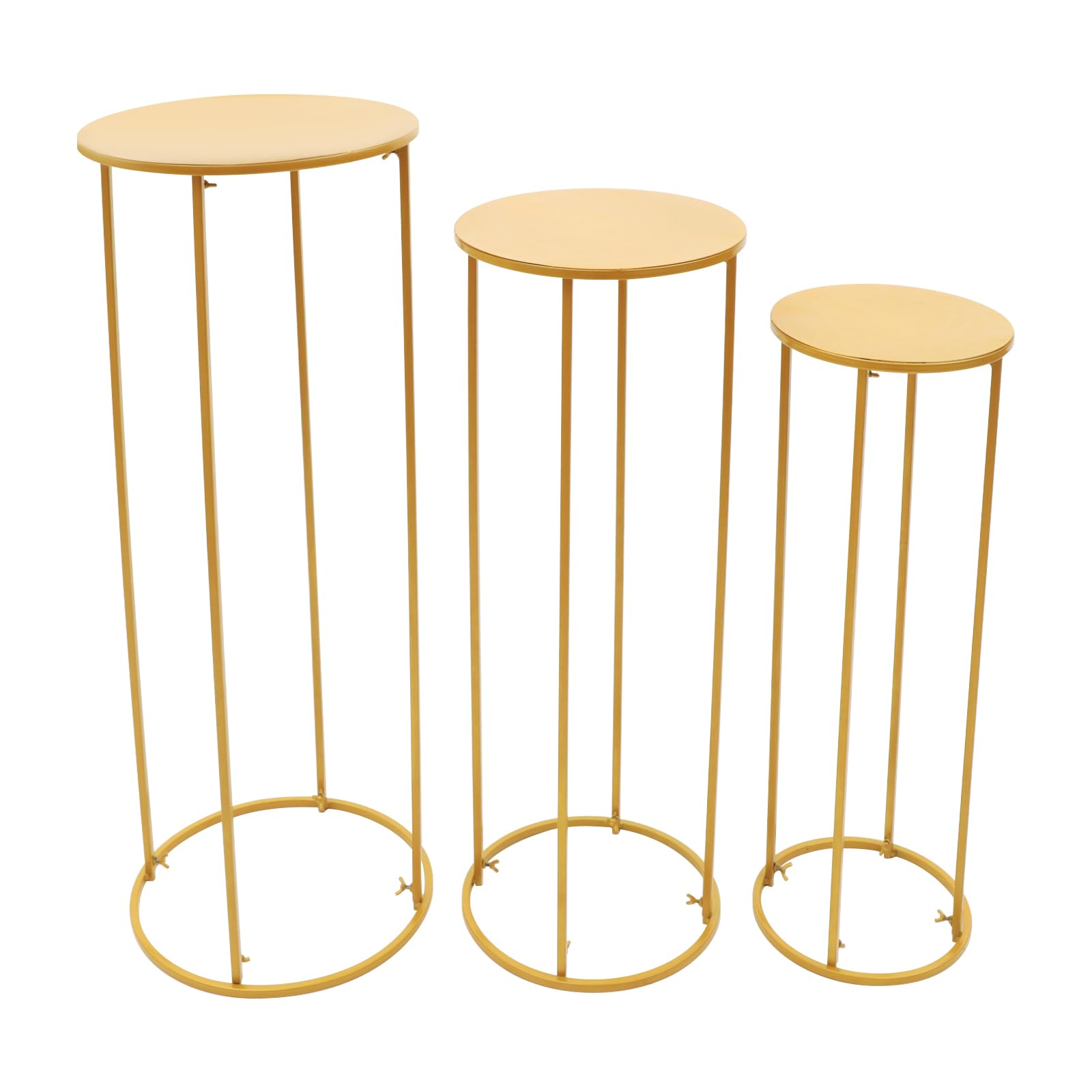Supports de fond cylindriques dorés avec plateaux superposés pour mariage et fêtes