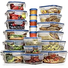 Razab 35 Pc Set Glass Food Storage Containers with Lids - Meal Prep Airtight Bento Boxes BPA-Free 100% Leak Proof 15 lids,15 glass & 5 Plastic Sauce/Dip Containers