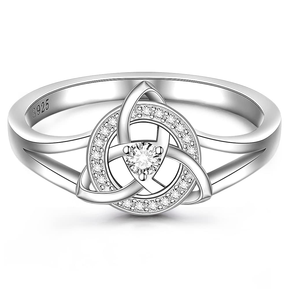 Celtic Knot Ring For Women Triquetra Trinity Celtic Rings Sterling Silver Infinity Eternity Cubic Zirconia Vintage Engagement Celtic Jewelry 6 7 8 9