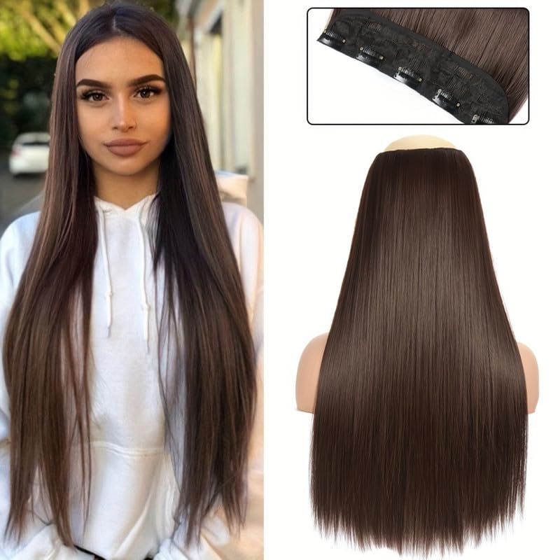 Image of 24 inch Heat Resistant Clip In Synthetic Straight Hair Extensions - Synthetic Hair Extension /Ponytail Long Braided Ponytail With Elastic Hair Ties Synthetic Hair Extensions (Style 8)
