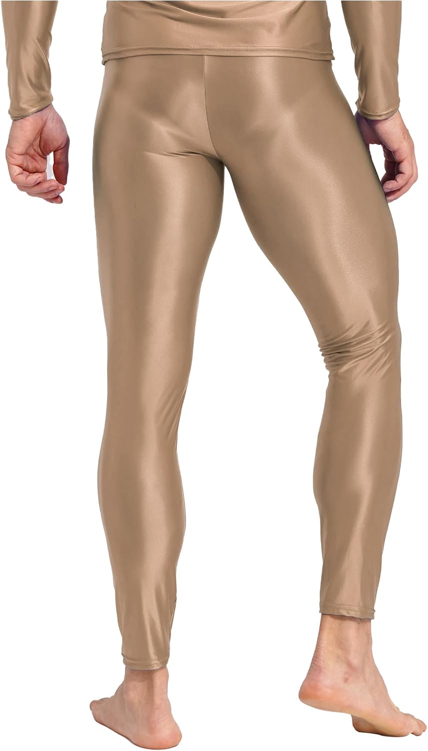 Sywiyi Men's Shiny Legging Stretchy Skinny Sports Tights Yoga Pants Trousers Bottoms Activewear