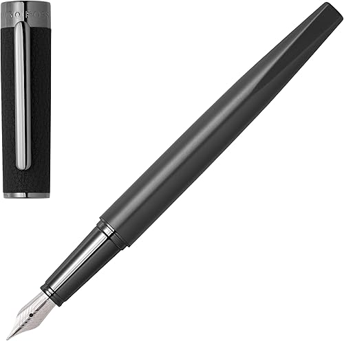 Hugo Boss Pluma estilográfica Corium Instrumento de escritura para hombres y mujeres Elegante caja de regalo (negro)