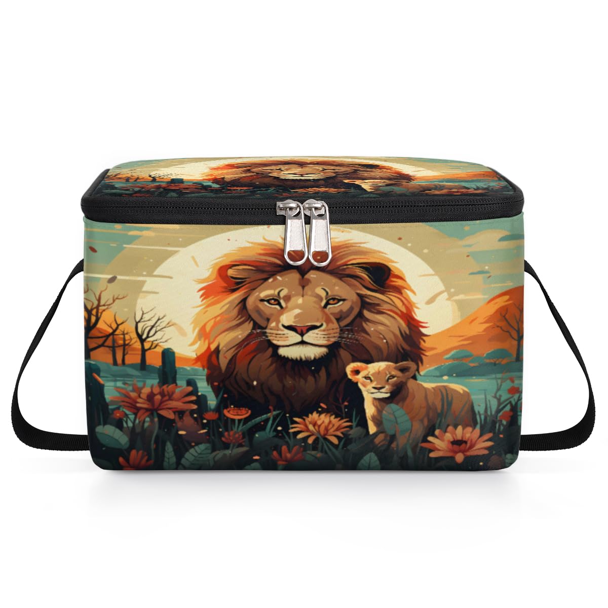 GzLeyigou Lion Lunch Bags for Women Men 9 Cans, Hot & Cold Food Delivery Bag Insulated Grocery Bag Insulated Lunch Box Lions Resting Cooler Bag for Office Work Picnic Beach