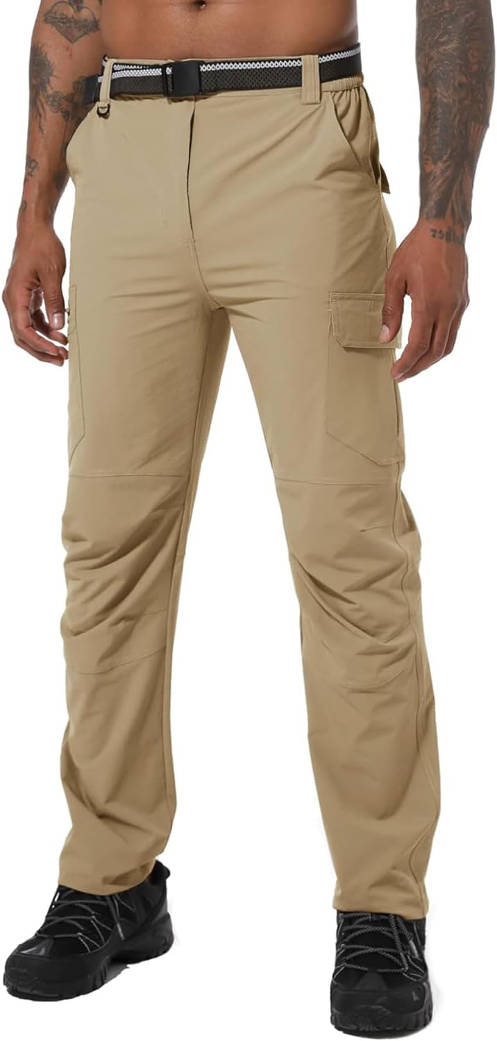 Mens Hiking Work Fishing Pants Lightweight Cargo Pants Quick-Dry Water-Resistant with 6 Deep Pockets