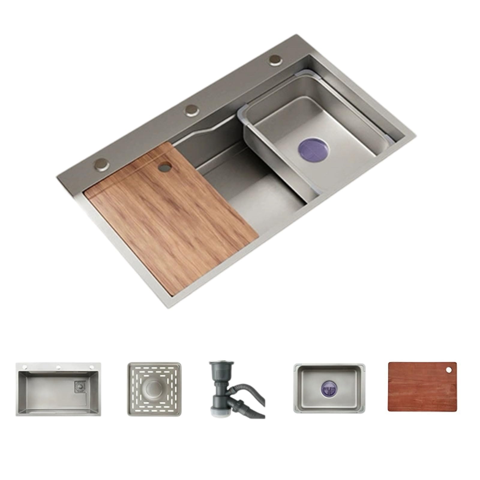 WBJGUOD Kitchen Sink, Single Bowl Stainless Steel Workstation Bar Wet & Prep Sink Top Mount or Undermount Modern Sinks with Multiple Accessories