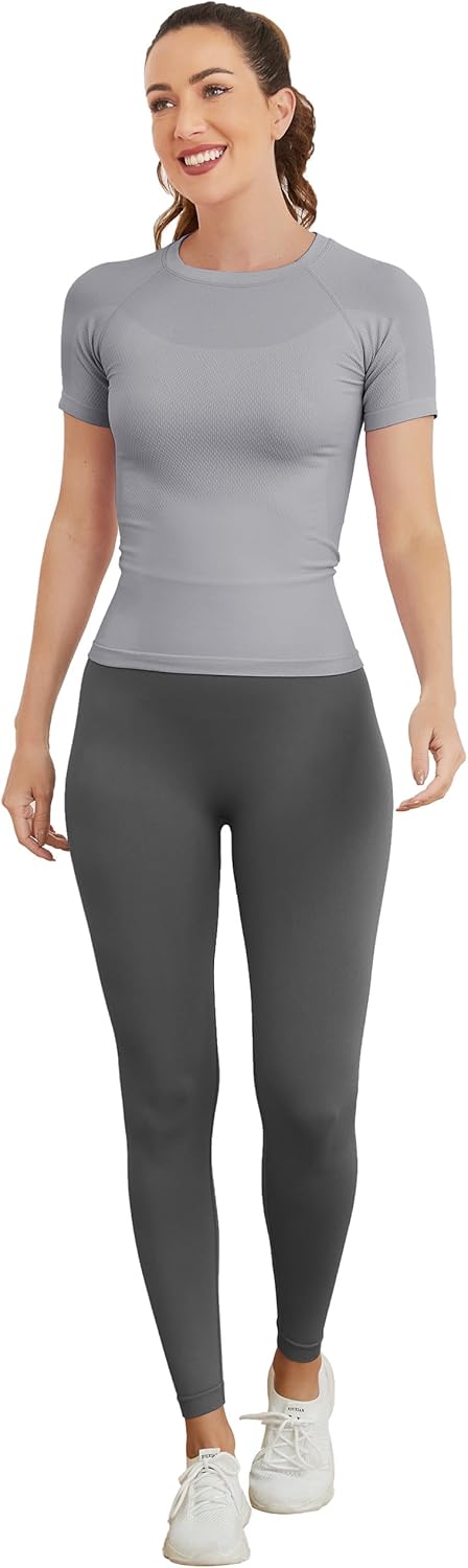 MathCat Short Sleeve Workout Tops for Women, Seamless Women's Compression Shirt, Yoga Running Athletic Shirts Soft Gym Tops - Image 6
