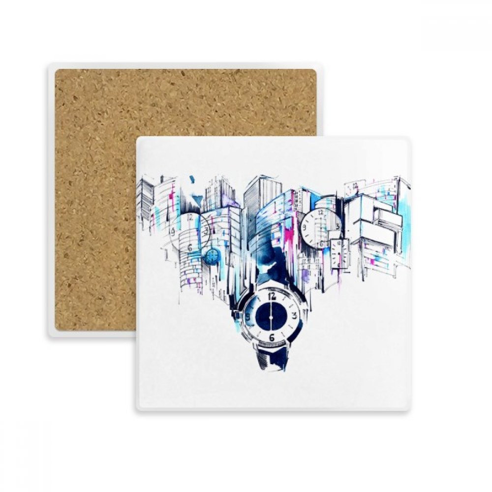 Coupe du coaster de bâtiment moderne en pierre, cadeau aquarelle idéal